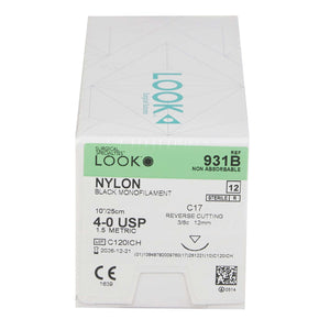 Look Nonabsorbable Suture with Needle LOOK Nylon C17 3/8 Circle Reverse Cutting Needle Size 4 - 0 Monofilament 931B
