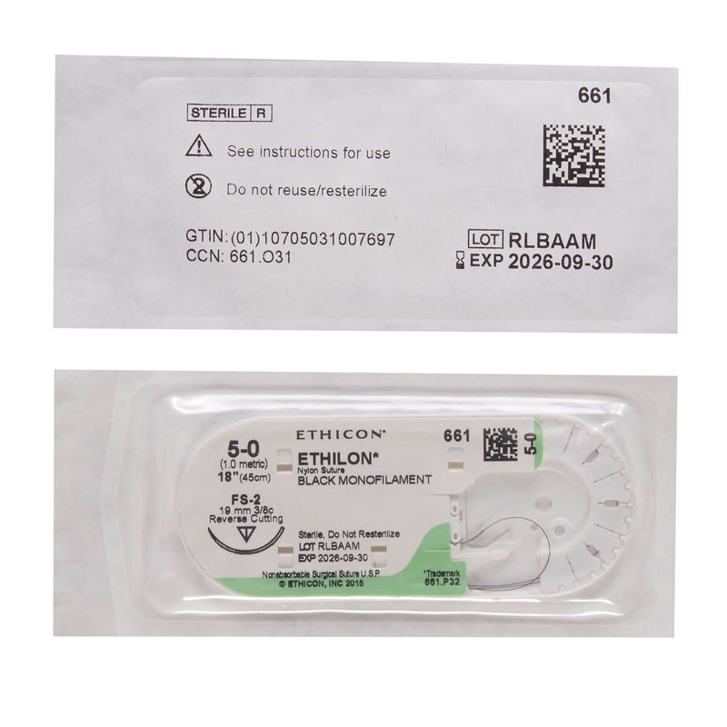 Ethilon™ Nylon FS-2 3/8 Circle Reverse Cutting Needle Size 5-0 Monofilament | SurgiMac Dental Supply