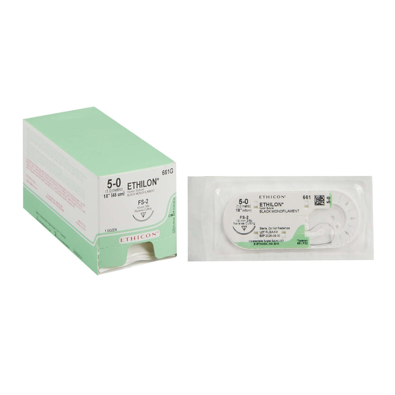 Ethilon™ Nylon FS-2 3/8 Circle Reverse Cutting Needle Size 5-0 Monofilament | SurgiMac Dental Supply