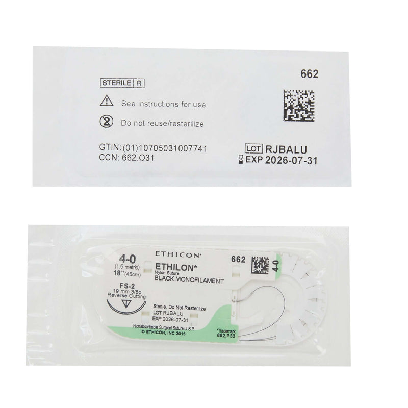 Ethilon™ Nylon FS-2 3/8 Circle Reverse Cutting Needle Size 4-0 Monofilament | SurgiMac Dental Supply