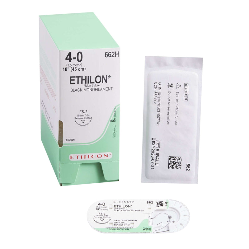 Ethilon™ Nylon FS-2 3/8 Circle Reverse Cutting Needle Size 4-0 Monofilament | SurgiMac Dental Supply