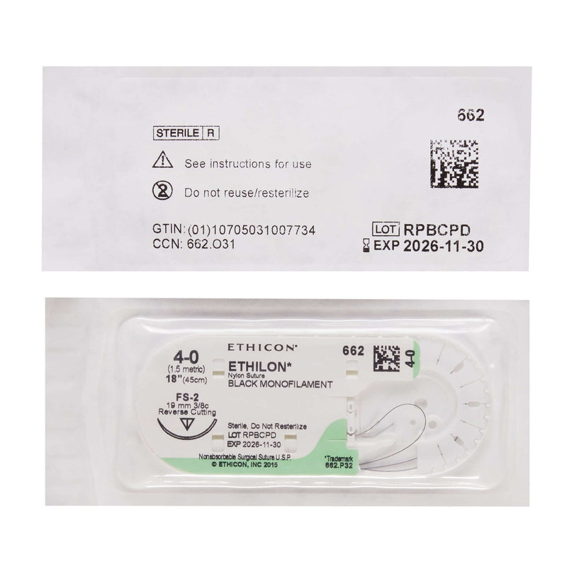 Ethilon™ Nylon FS-2 3/8 Circle Reverse Cutting Needle Size 4-0 Monofilament | SurgiMac Dental Supply