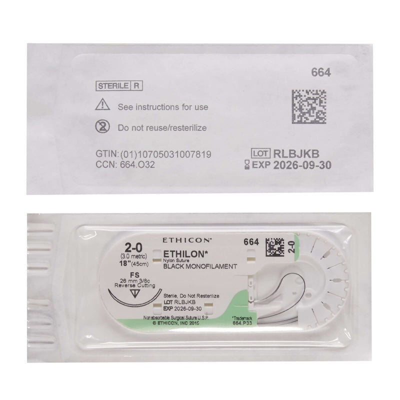 Ethilon™ Nylon FS 3/8 Circle Reverse Cutting Needle Size 2-0 Monofilament | SurgiMac Dental Supply
