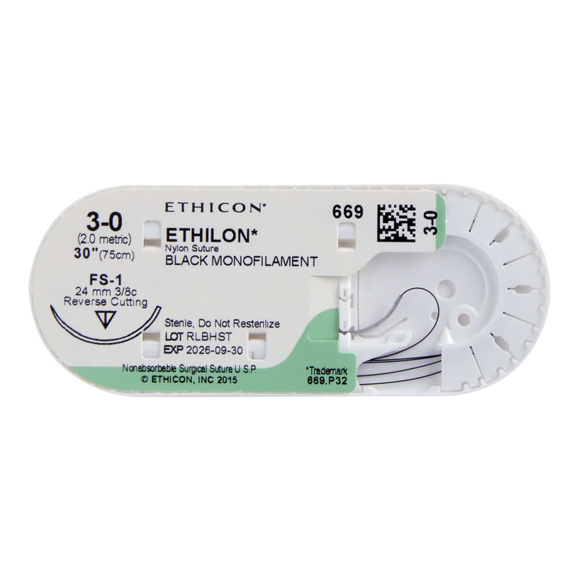 Ethilon™ Nylon FS-1 3/8 Circle Reverse Cutting Needle Size 3-0 Monofilament | SurgiMac Dental Supply