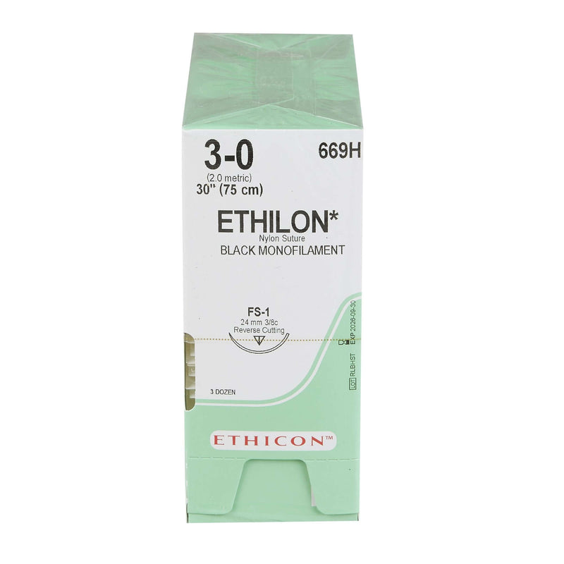 Ethilon™ Nylon FS-1 3/8 Circle Reverse Cutting Needle Size 3-0 Monofilament | SurgiMac Dental Supply