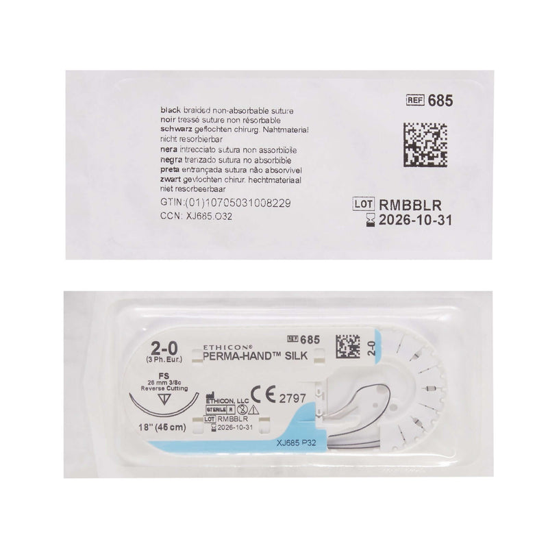 Perma-Hand™ Silk FS 3/8 Circle Reverse Cutting Needle Size 2-0 Braided | SurgiMac Dental Supply