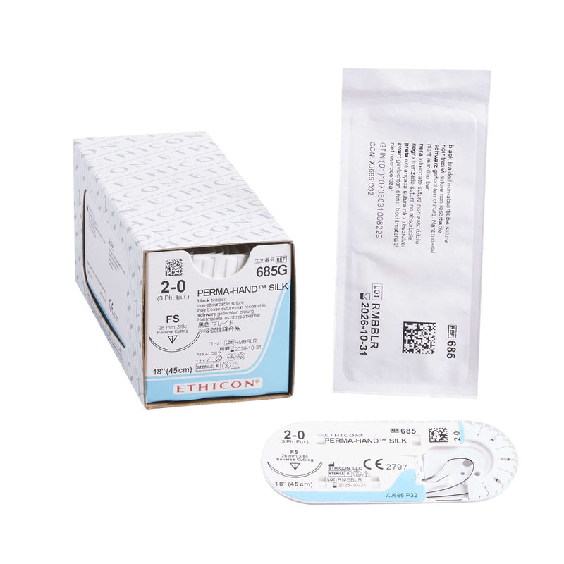 Perma-Hand™ Silk FS 3/8 Circle Reverse Cutting Needle Size 2-0 Braided | SurgiMac Dental Supply