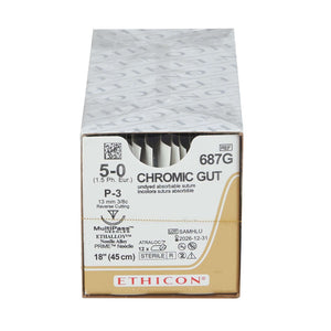 Absorbable Suture with Needle Chromic Gut P-3 3/8 Circle Precision Reverse Cutting Needle Size 5 - 0 | SurgiMac Dental Supply