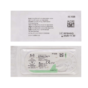 Nonabsorbable Suture with Needle Ethilon™ Nylon P-3 3/8 Circle Precision Reverse Cutting Needle Size 5-0 Monofilament | SurgiMac Dental Supply