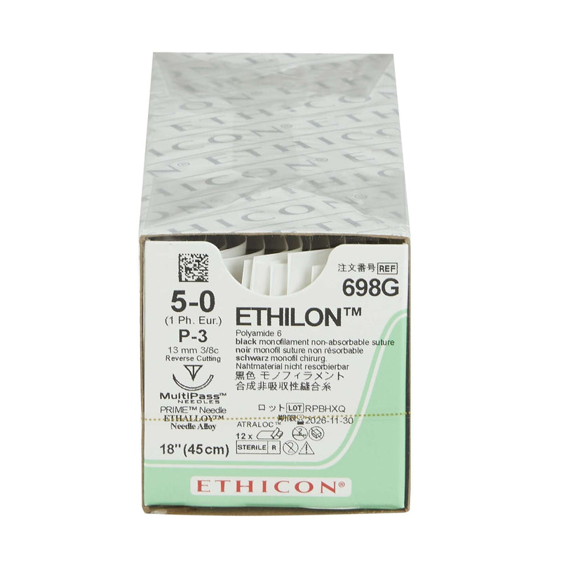 Nonabsorbable Suture with Needle Ethilon™ Nylon P-3 3/8 Circle Precision Reverse Cutting Needle Size 5-0 Monofilament | SurgiMac Dental Supply