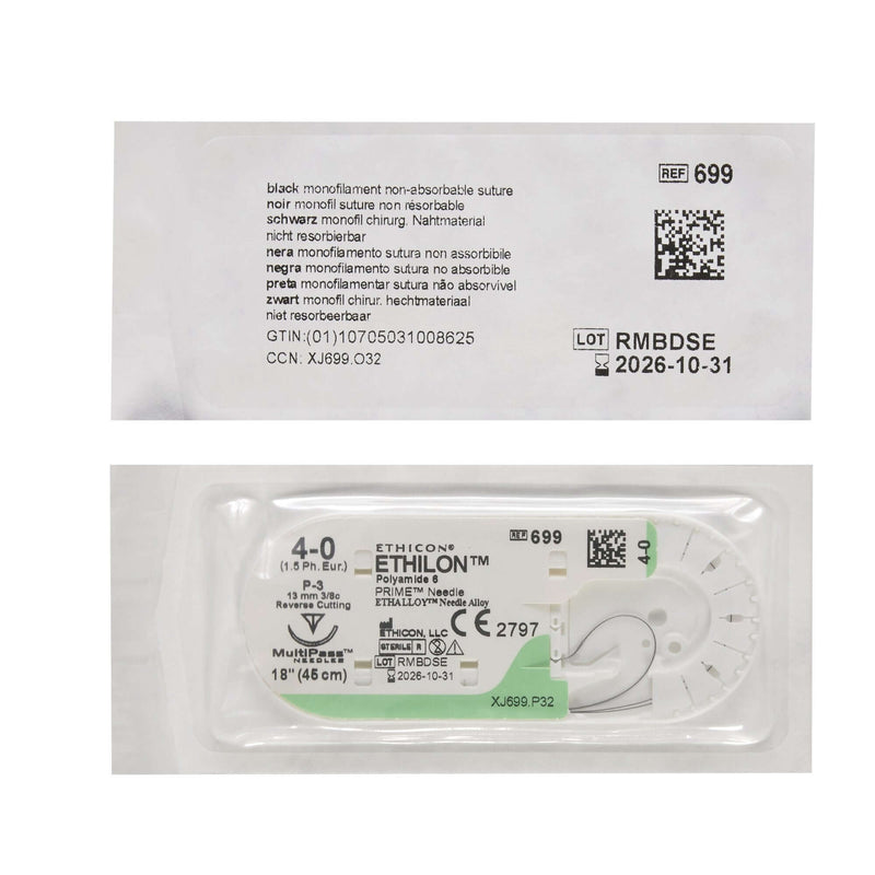 Ethilon™ Nylon P-3 3/8 Circle Precision Reverse Cutting Needle Size 4-0 Monofilament | SurgiMac Dental Supply