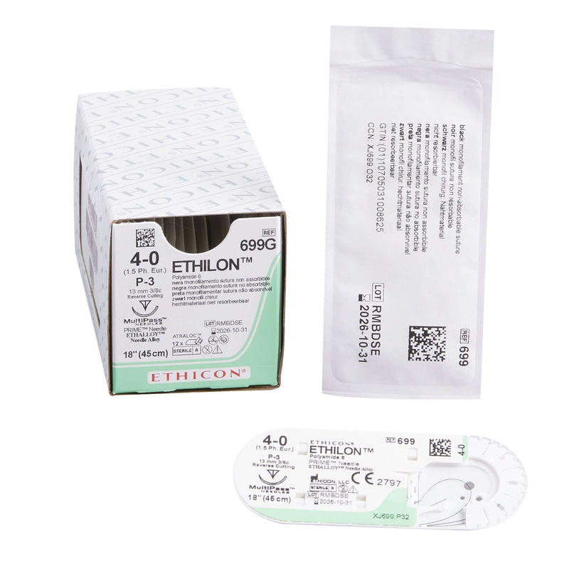Ethilon™ Nylon P-3 3/8 Circle Precision Reverse Cutting Needle Size 4-0 Monofilament | SurgiMac Dental Supply