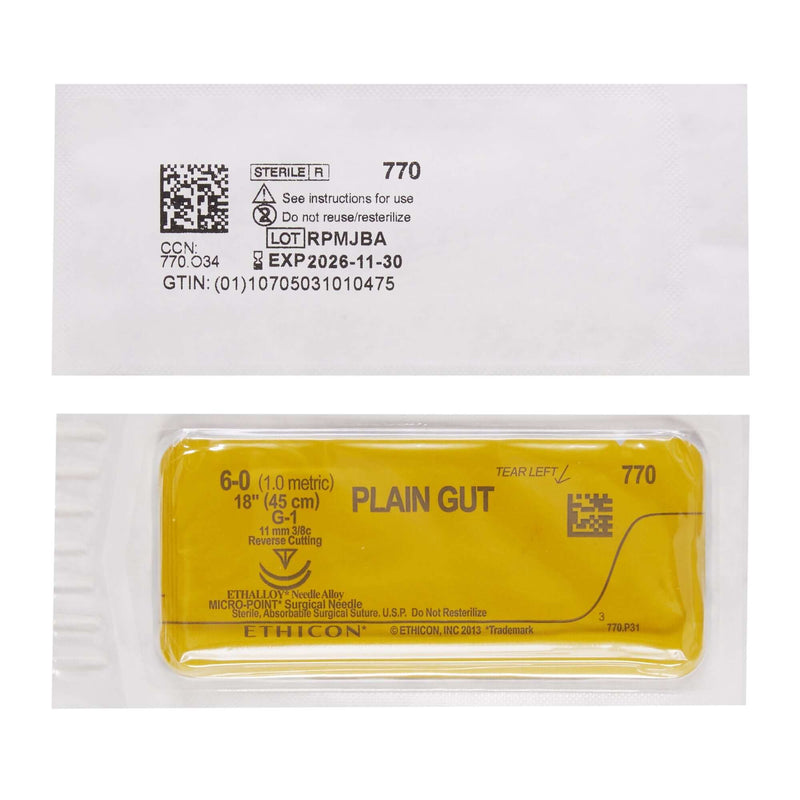 GUT PLAIN Plain Gut G-1 3/8 Circle Precision Reverse Cutting Needle Size 6-0 | SurgiMac Dental Supply