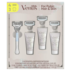 Venus Intimate Grooming Set, Women's Razor Handle, 4 Blade Refills, 2-in-1 Cleanser, Bikini Shave Gel and Daily Soothing Serum 273983