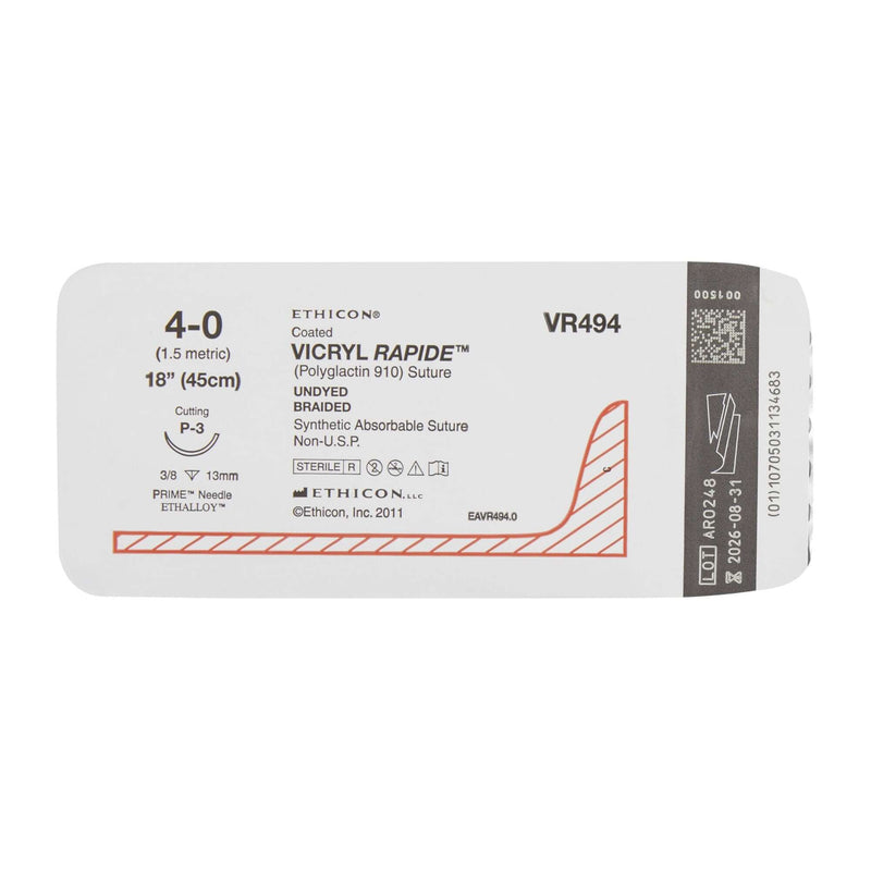 Vicryl™ Rapide Polyglactin 910 P-3 3/8 Circle Precision Reverse Cutting Needle Size 4-0 Braided | SurgiMac Dental Supply