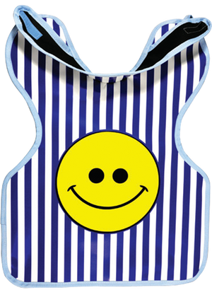 Protectall X-Ray Apron, Child w/Collar, Lead-lined, .3MM Thickness. 20" x 20”, Blue and White Stripes w/Happy Face 27HAPPYFACE