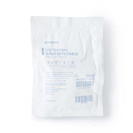 Surgical Laparotomy Sponge McKesson X-Ray Detectable Cotton 12 X 12 Inch 5 Count Soft Pack Sterile