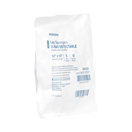 Surgical Laparotomy Sponge McKesson X-Ray Detectable Cotton 12 X 12 Inch 5 Count Soft Pack Sterile