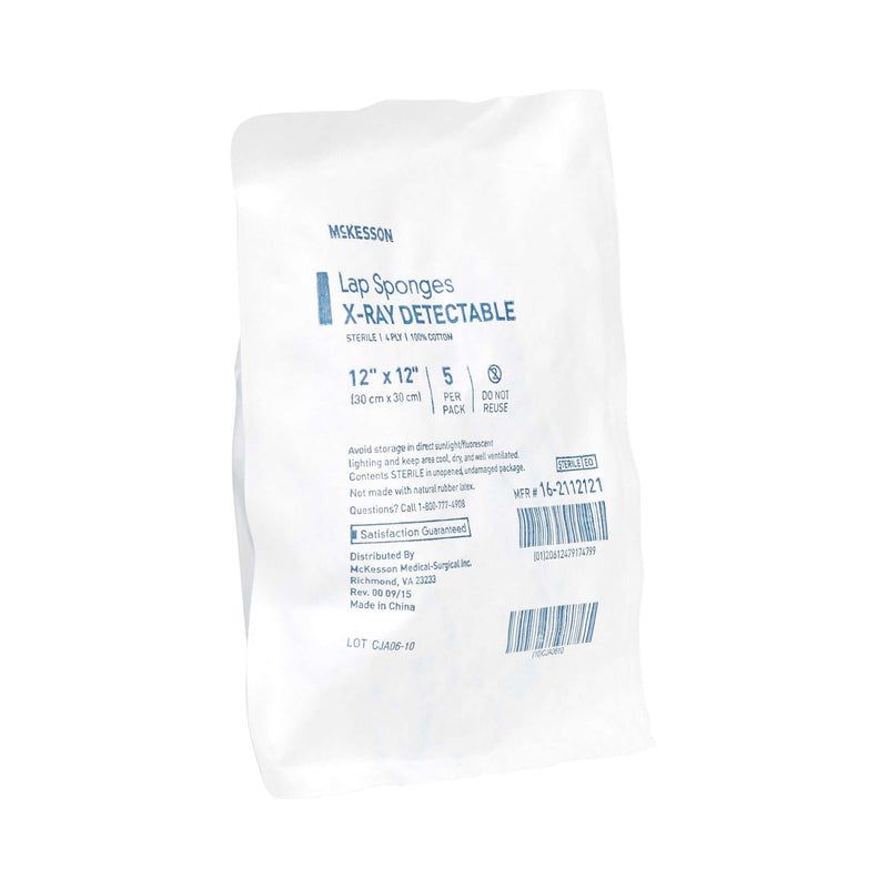 Surgical Laparotomy Sponge McKesson X-Ray Detectable Cotton 12 X 12 Inch 5 Count Soft Pack Sterile | SurgiMac Dental Supply