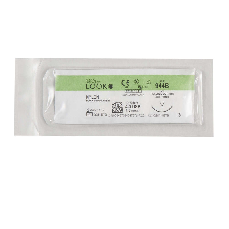 Nonabsorbable Suture with Needle LOOK Nylon C6 3/8 Circle Reverse Cutting Needle Size 4 - 0 Monofilament 944B
