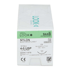 Nonabsorbable Suture with Needle LOOK Nylon C6 3/8 Circle Reverse Cutting Needle Size 4 - 0 Monofilament 944B