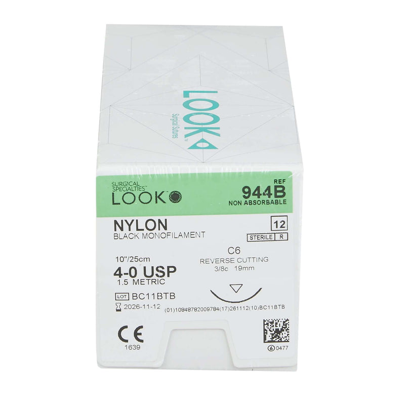 Nonabsorbable Suture with Needle LOOK Nylon C6 3/8 Circle Reverse Cutting Needle Size 4 - 0 Monofilament 944B