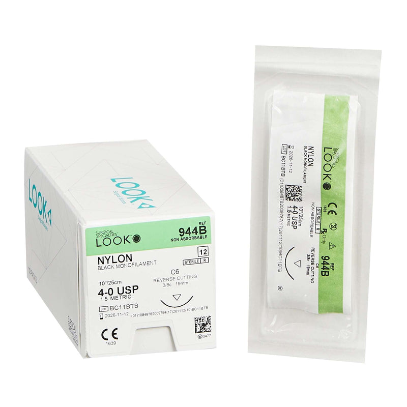 Nonabsorbable Suture with Needle LOOK Nylon C6 3/8 Circle Reverse Cutting Needle Size 4 - 0 Monofilament 944B