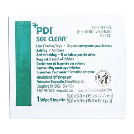 PDI See Clear Eye Glass Cleaning Wipe, 6" x 5"