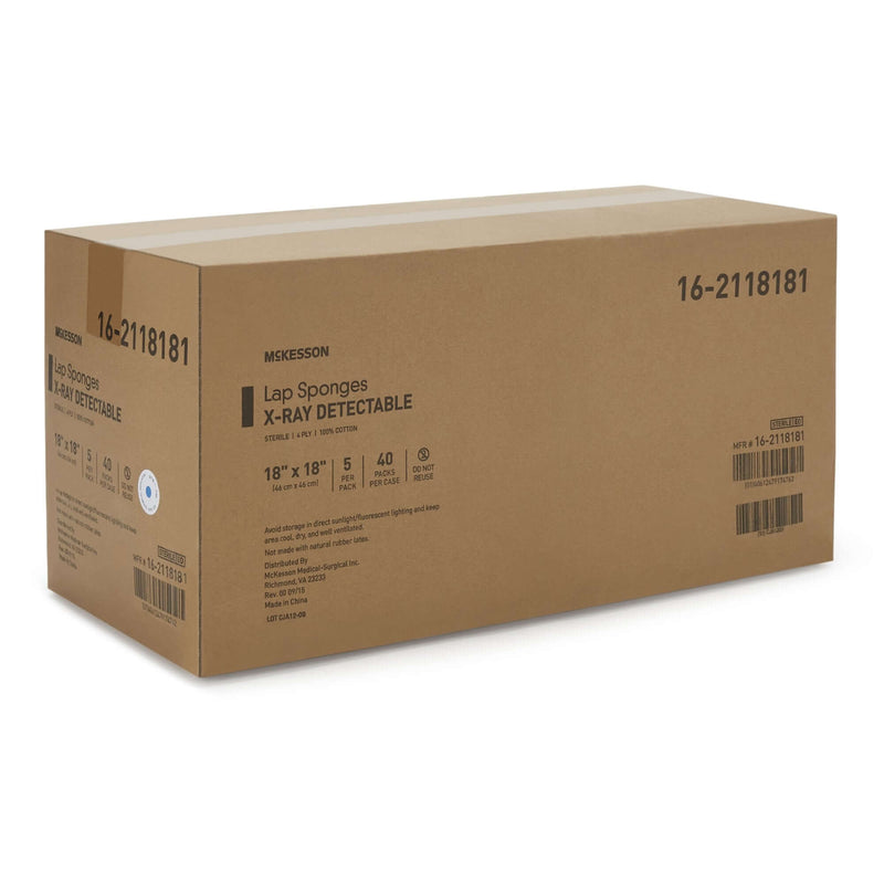 Surgical Laparotomy Sponge McKesson X-Ray Detectable Cotton 18 X 18 Inch 5 Count Soft Pack Sterile | SurgiMac Dental Supply