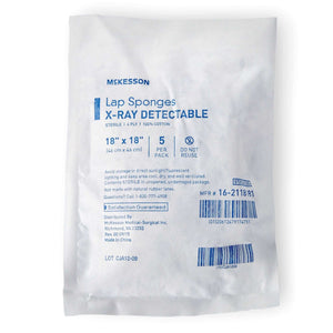 Surgical Laparotomy Sponge McKesson X-Ray Detectable Cotton 18 X 18 Inch 5 Count Soft Pack Sterile | SurgiMac Dental Supply