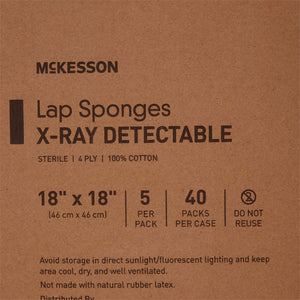 Surgical Laparotomy Sponge McKesson X-Ray Detectable Cotton 18 X 18 Inch 5 Count Soft Pack Sterile | SurgiMac Dental Supply