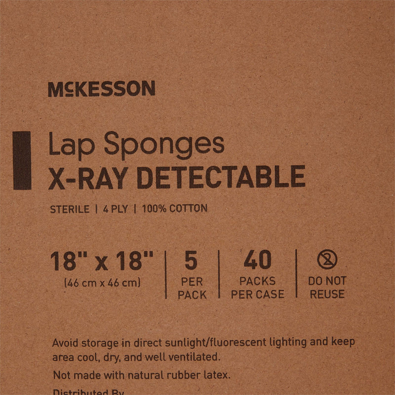 Surgical Laparotomy Sponge McKesson X-Ray Detectable Cotton 18 X 18 Inch 5 Count Soft Pack Sterile | SurgiMac Dental Supply