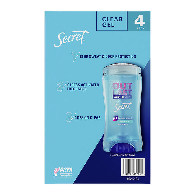 Secret Outlast Clear Gel Antiperspirant Deodorant, Shower Fresh Scent, 4 pk./2.6 oz. Each 292022