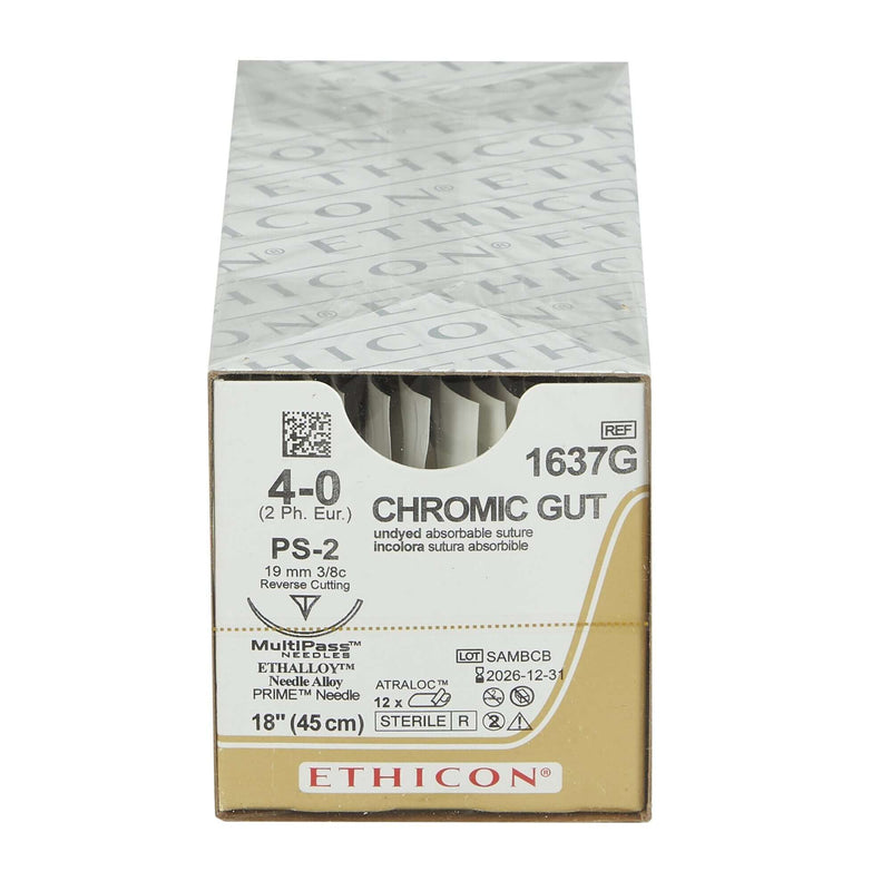 Absorbable Suture with Needle Chromic Gut PS-2 3/8 Circle Precision Reverse Cutting Needle Size 4 - 0 | SurgiMac Dental Supply