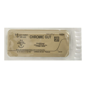Absorbable Suture with Needle Chromic Gut P-3 3/8 Circle Precision Reverse Cutting Needle Size 4 - 0 | SurgiMac Dental Supply