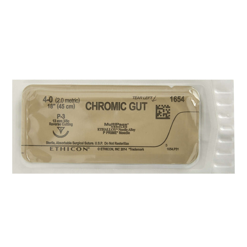 Absorbable Suture with Needle Chromic Gut P-3 3/8 Circle Precision Reverse Cutting Needle Size 4 - 0 | SurgiMac Dental Supply