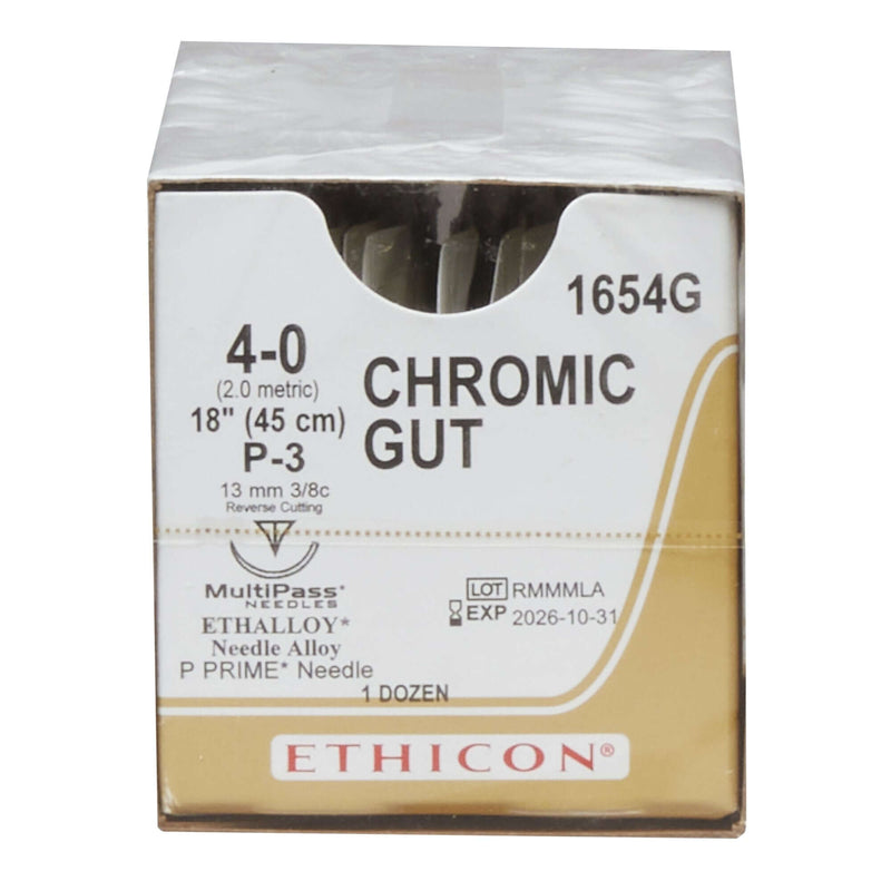 Absorbable Suture with Needle Chromic Gut P-3 3/8 Circle Precision Reverse Cutting Needle Size 4 - 0 | SurgiMac Dental Supply