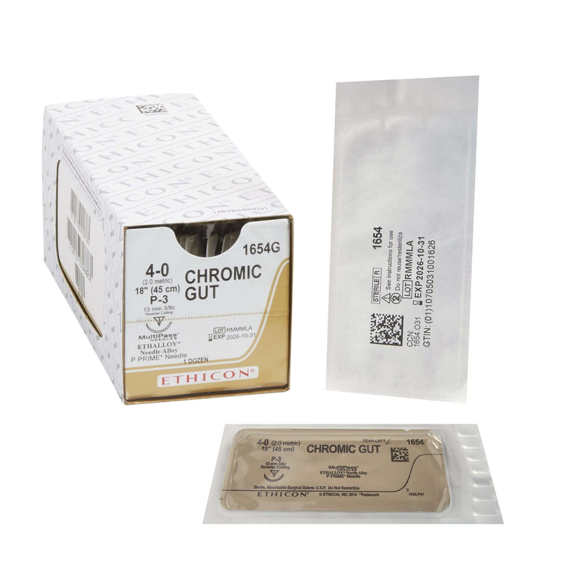 Absorbable Suture with Needle Chromic Gut P-3 3/8 Circle Precision Reverse Cutting Needle Size 4 - 0 | SurgiMac Dental Supply