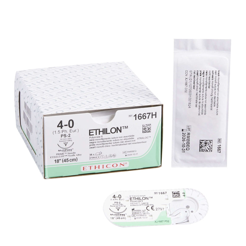 Ethilon™ Nylon PS-2 3/8 Circle Precision Reverse Cutting Needle Size 4-0 Monofilament | SurgiMac Dental Supply
