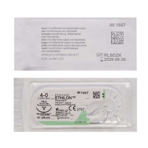 Ethilon™ Nylon PS-2 3/8 Circle Precision Reverse Cutting Needle Size 4-0 Monofilament | SurgiMac Dental Supply