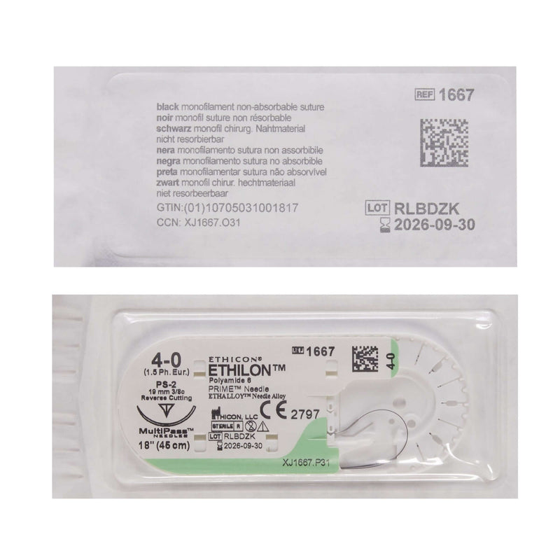 Ethilon™ Nylon PS-2 3/8 Circle Precision Reverse Cutting Needle Size 4-0 Monofilament | SurgiMac Dental Supply
