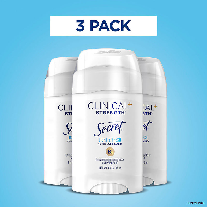 Secret Clinical Strength Soft Solid Antiperspirant and Deodorant - Light & Fresh, 3 pk./1.6 oz. 299896