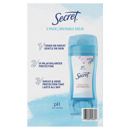 Secret Invisible Solid Antiperspirant and Deodorant for Women - Powder Fresh, 5 pk./2.1 oz.