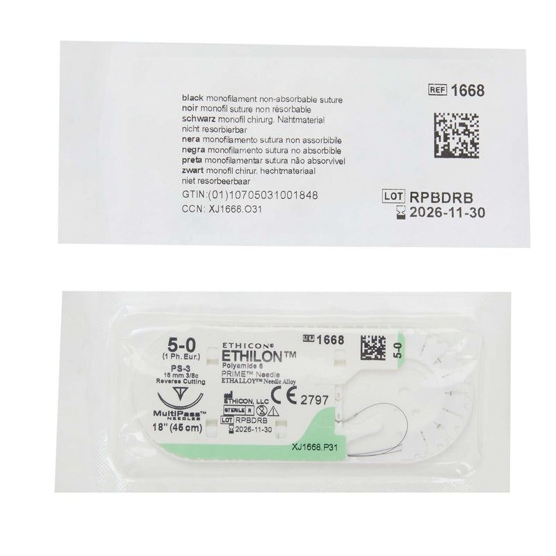 Ethilon™ Nylon PS-3 3/8 Circle Reverse Cutting Needle Size 5-0 Monofilament | SurgiMac Dental Supply
