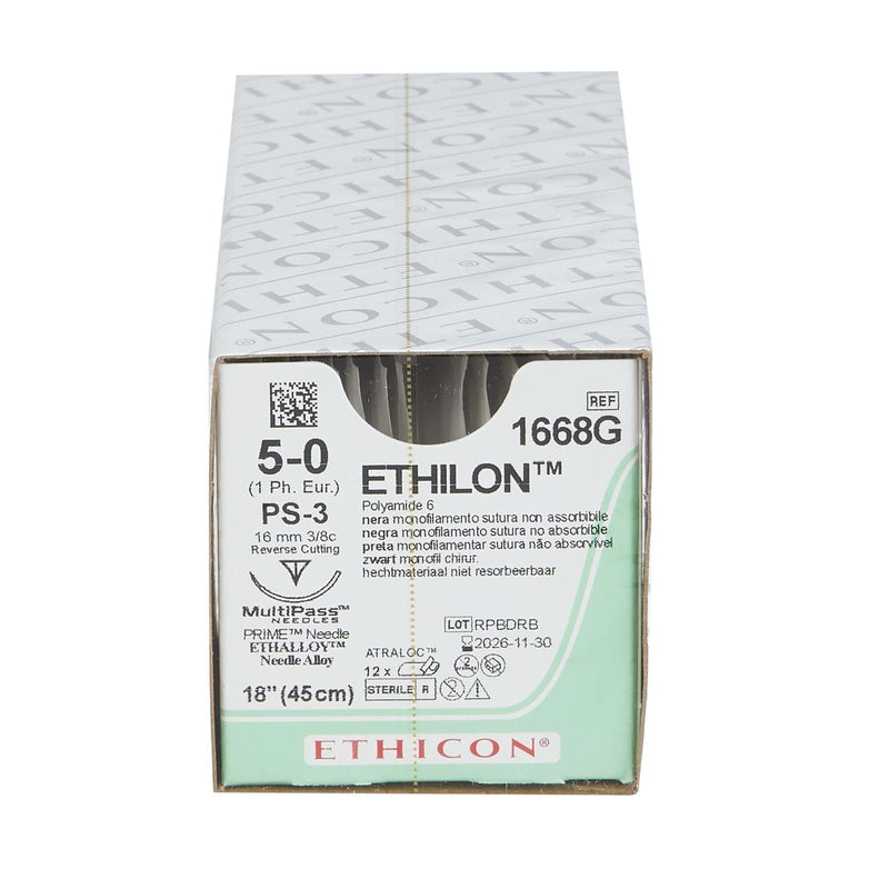 Ethilon™ Nylon PS-3 3/8 Circle Reverse Cutting Needle Size 5-0 Monofilament | SurgiMac Dental Supply
