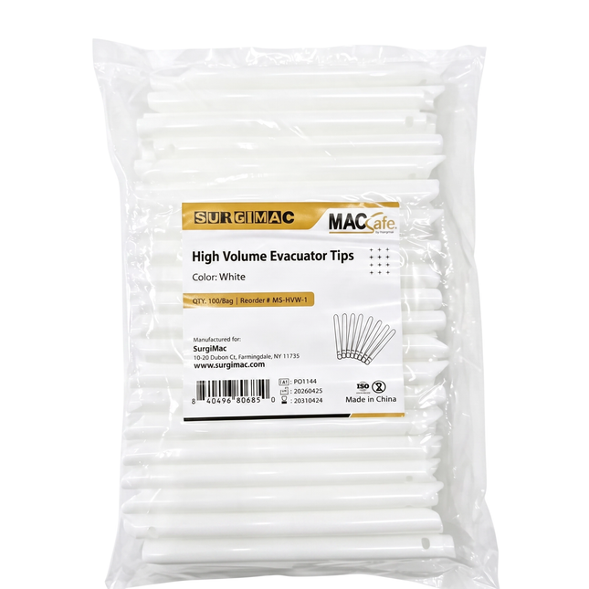 SurgiMac High Volume Evacuator Tips, White, MacSafe, 100/Pk, 50pk/Case