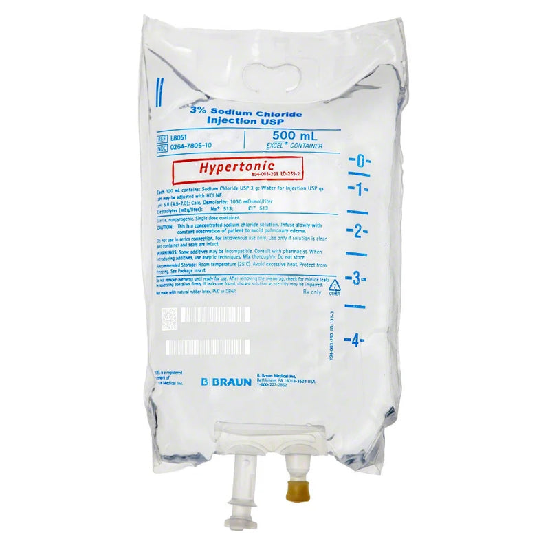 EXCEL IV Hypertonic Replacement Preparation Sodium Chloride 3% IV Solution Flexible Bag 500 mL L8051