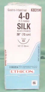 Nonabsorbable Suture with Needle Perma-Hand Silk PS-4 1/2 Circle Reverse Cutting Needle Size 4 - 0 Braided | SurgiMac Dental Supply