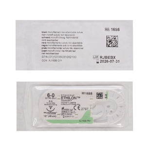 Nonabsorbable Suture with Needle Ethilon™ Nylon P-3 3/8 Circle Precision Reverse Cutting Needle Size 6-0 Monofilament | SurgiMac Dental Supply