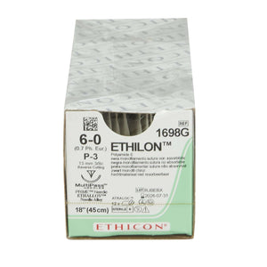 Nonabsorbable Suture with Needle Ethilon™ Nylon P-3 3/8 Circle Precision Reverse Cutting Needle Size 6-0 Monofilament | SurgiMac Dental Supply